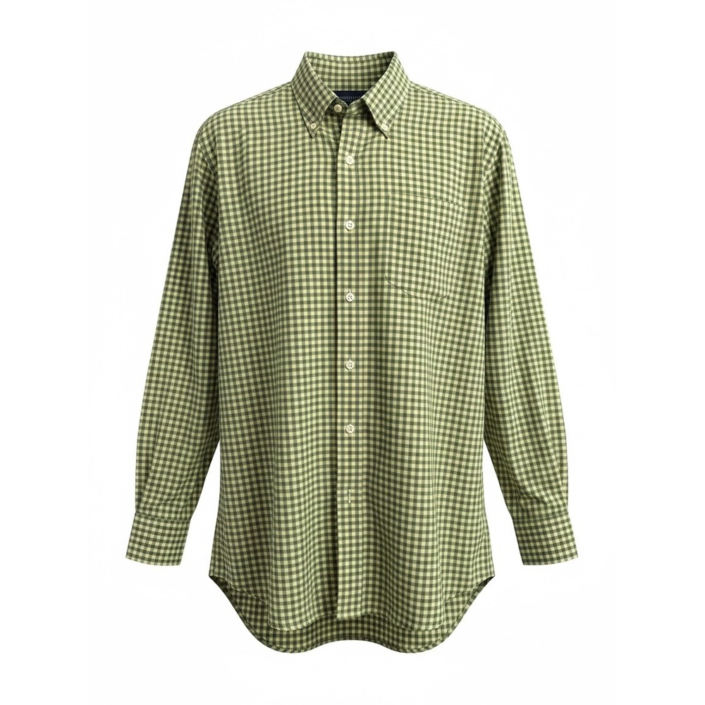 Peter Millar Medium Green Yellow Gingham Cotton Long Sleeve Button Down Shirt